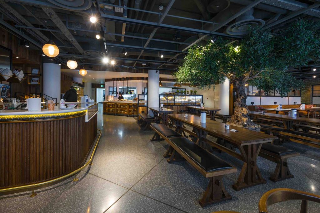Curved timber counter in the Claridge's staff restaurant