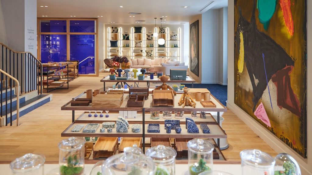 The Conran Shop room set with tiered display table and large painting