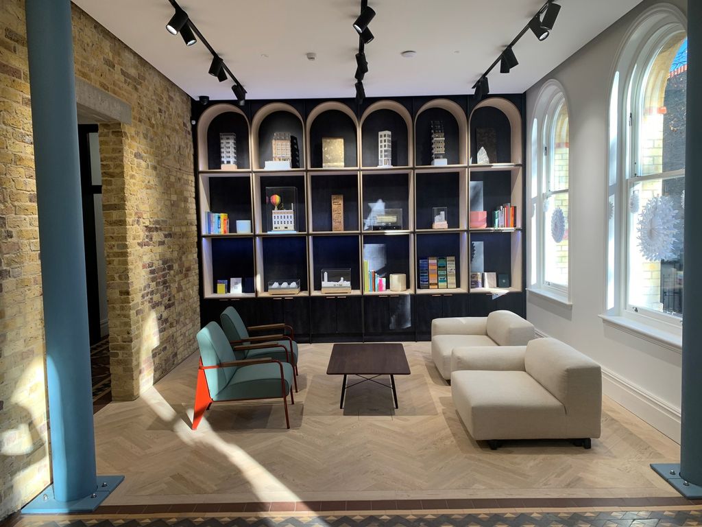 EPR Studios lounge with arched-niche shelving