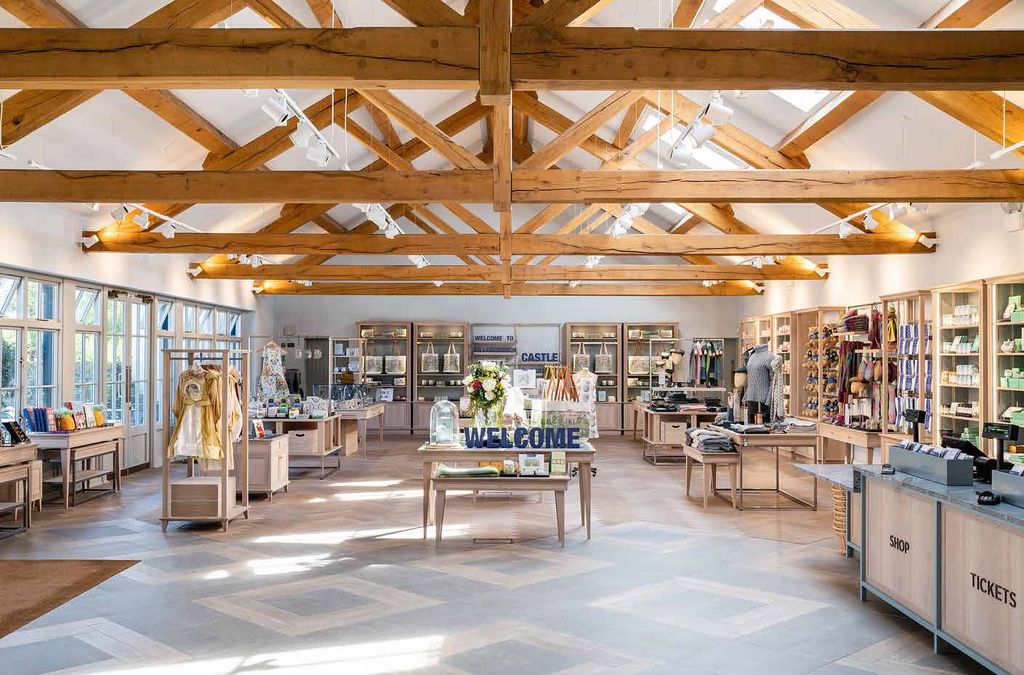 Hillsborough Castle shop beneath exposed oak roof trusses