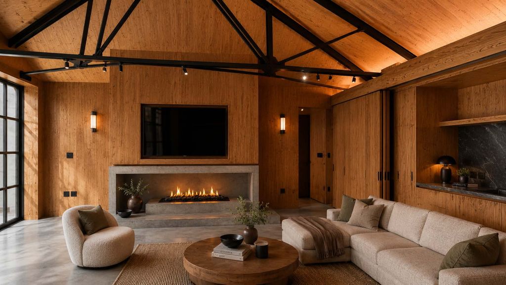 Kensington Church Walk living space in bespoke timber joinery with fireplace