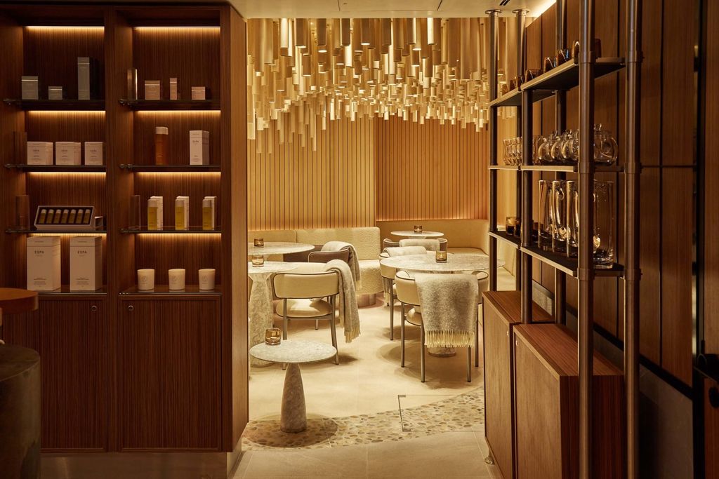 King Street Spa lounge with timber-batten ceiling