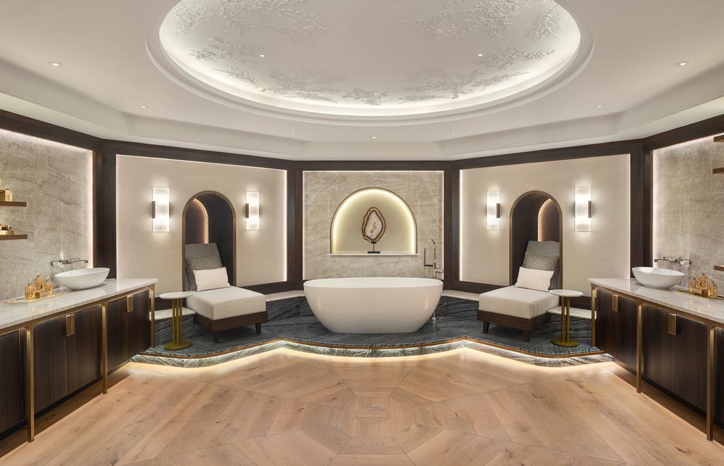 Guerlain Spa bathing suite with freestanding tub and domed ceiling