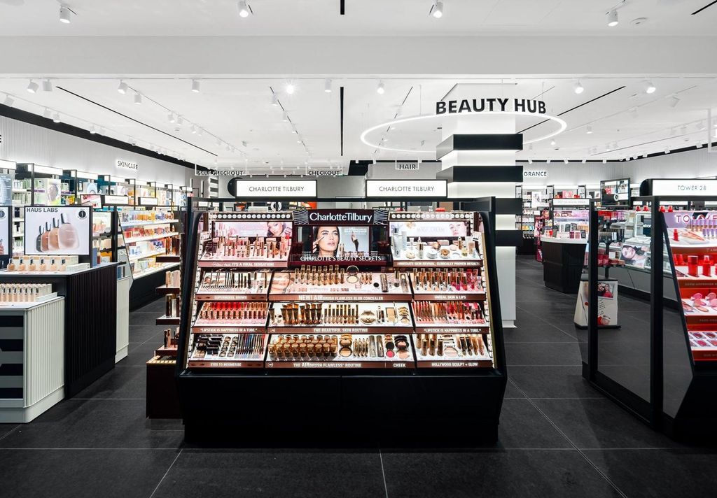 Sephora Victoria Square beauty hub with lit gondolas